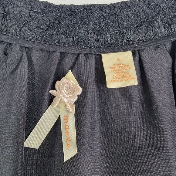 MAEVE ANTHROPOLOGIE Little Black Lace Holiday Party Shift Dress 3/4 Sleeves 6 - Picture 4 of 7